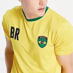 Brasil Soccer Football T-Shirt Yellow #10 Brazil Flag Logo LARGE Athletic Tee